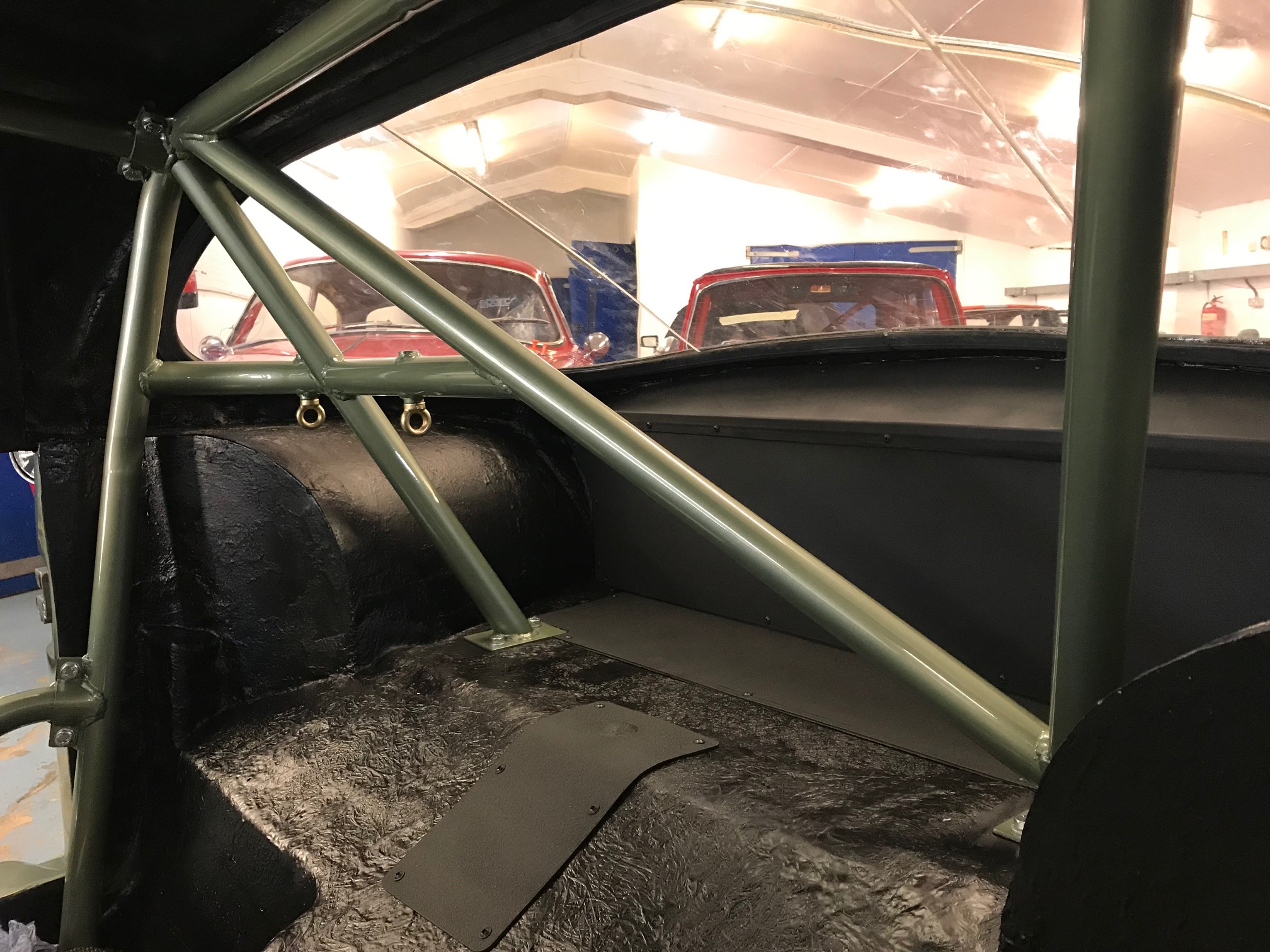 Bespoke Roll Cage for TVR Grantura. Custom made to FIA specifications.